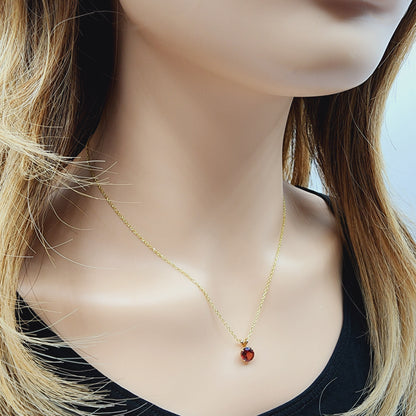 Gold Garnet Pendant Necklace for Women, 10K Yellow Gold Genuine Garnet 6x6mm Pendant, Gift for her, Round Gemstone Pendant Jewelry