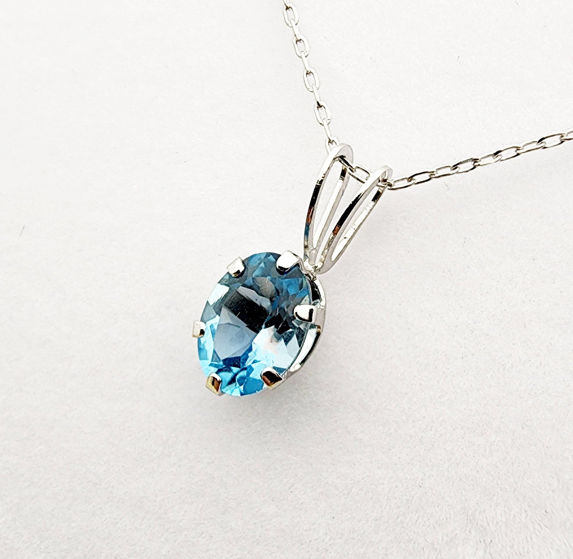 Gold Blue Topaz Pendant Necklace, 10K White Gold Genuine Blue Topaz 1.43ct Pendant, Handmade Pendant, Birthstone Pendant, Gift For Her