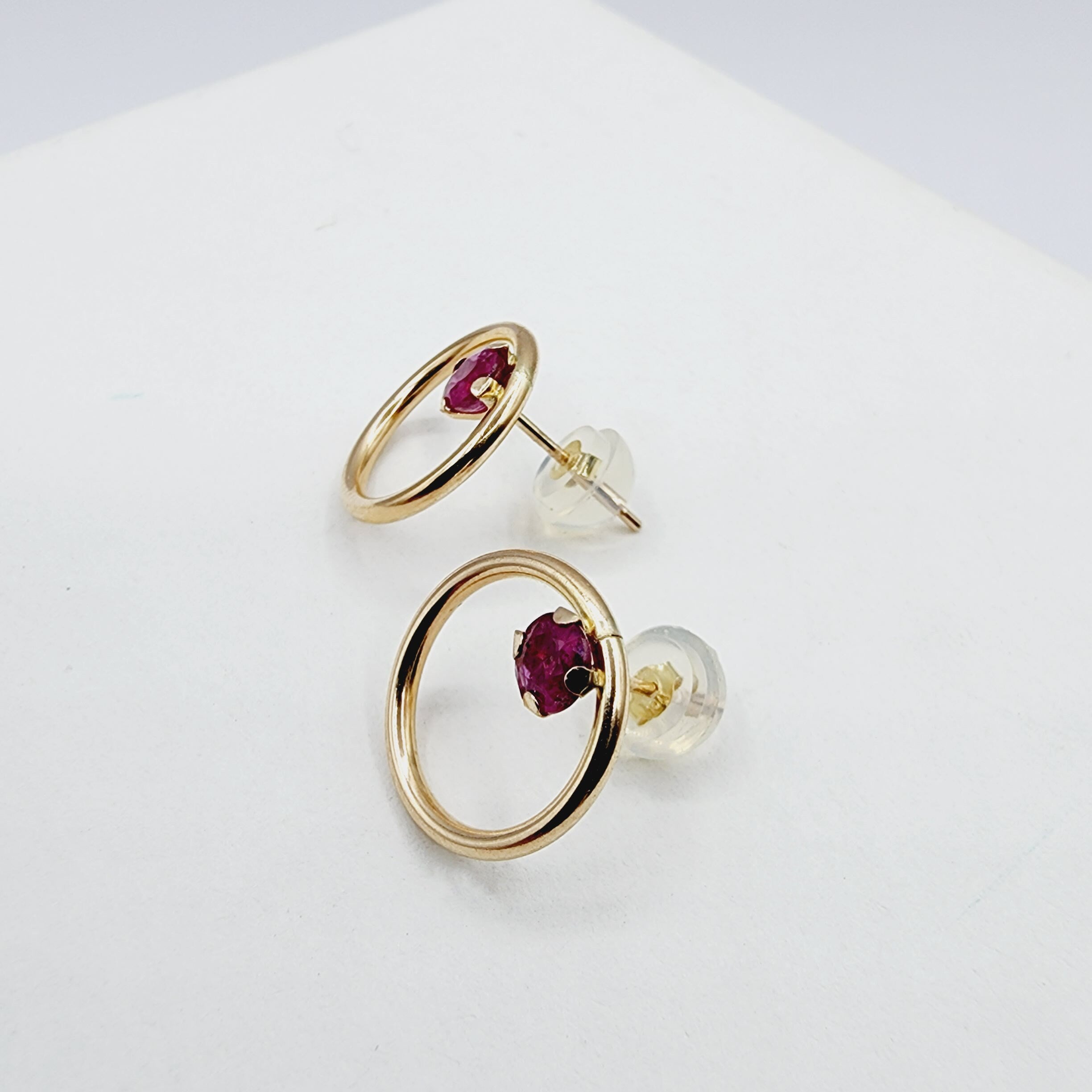 Gold Ruby Earrings, 10K Rose Gold Ruby 4x4mm Stud Earrings, Genuine Gemstone Jewelry, Round Simple Earrings for Girls