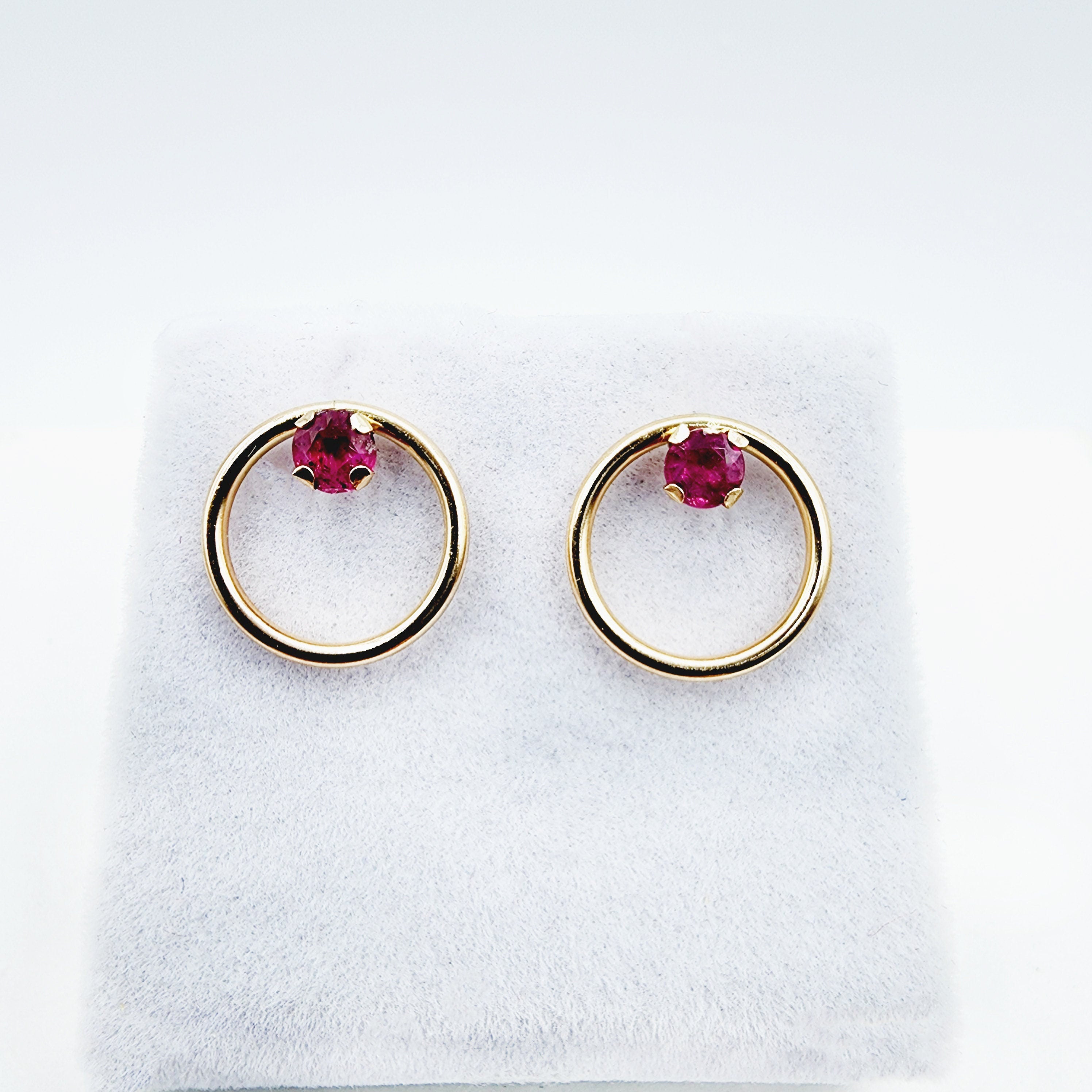 Gold Ruby Earrings, 10K Rose Gold Ruby 4x4mm Stud Earrings, Genuine Gemstone Jewelry, Round Simple Earrings for Girls