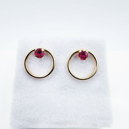 Gold Ruby Earrings, 10K Rose Gold Ruby 4x4mm Stud Earrings, Genuine Gemstone Jewelry, Round Simple Earrings for Girls
