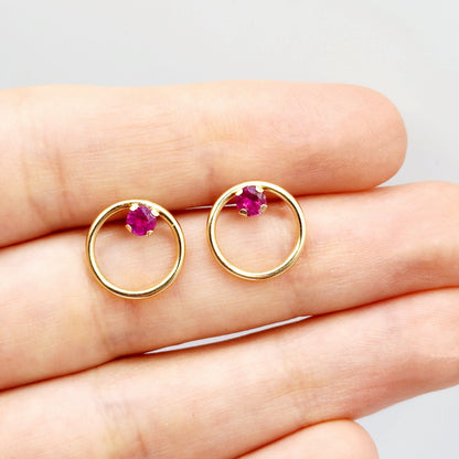 Gold Ruby Earrings, 10K Rose Gold Ruby 4x4mm Stud Earrings, Genuine Gemstone Jewelry, Round Simple Earrings for Girls