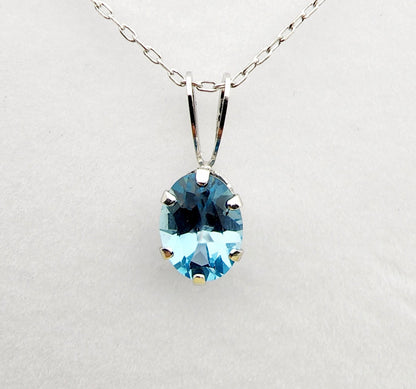 Gold Blue Topaz Pendant Necklace, 10K White Gold Genuine Blue Topaz 1.43ct Pendant, Handmade Pendant, Birthstone Pendant, Gift For Her