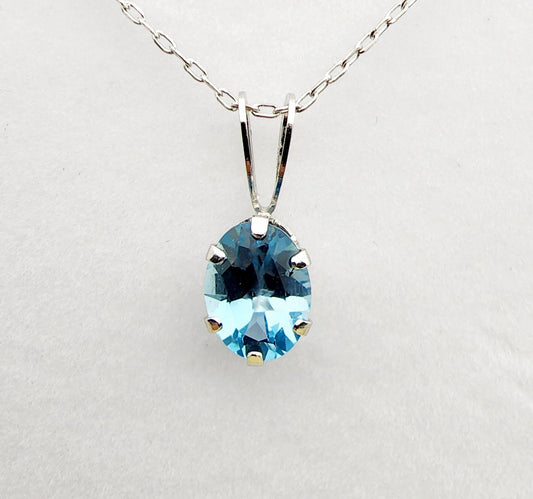 Gold Blue Topaz Pendant Necklace, 10K White Gold Genuine Blue Topaz 1.43ct Pendant, Handmade Pendant, Birthstone Pendant, Gift For Her