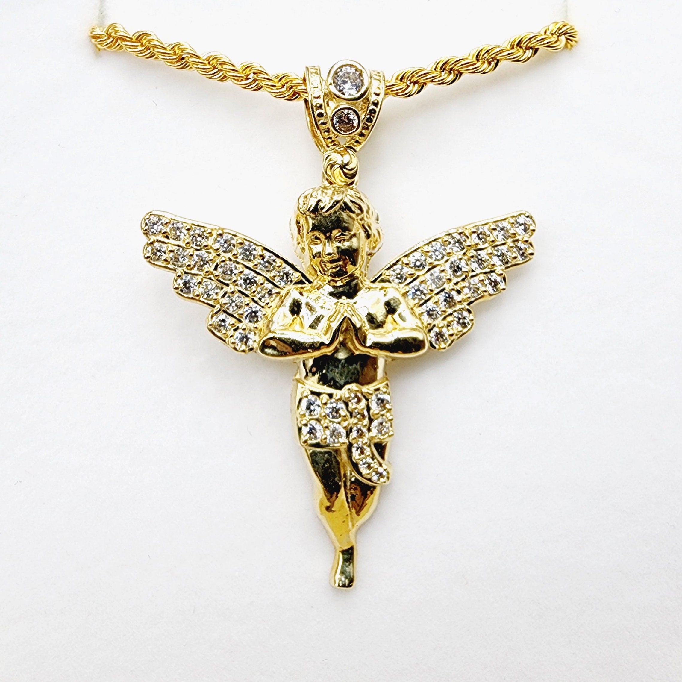 Gold Angel Pendant, 10K Yellow Gold Angel Pendant, Dainty Gold Necklace, Luxury Gift , Boyfriend Gift, Big Pendant, Large Gold Pendant