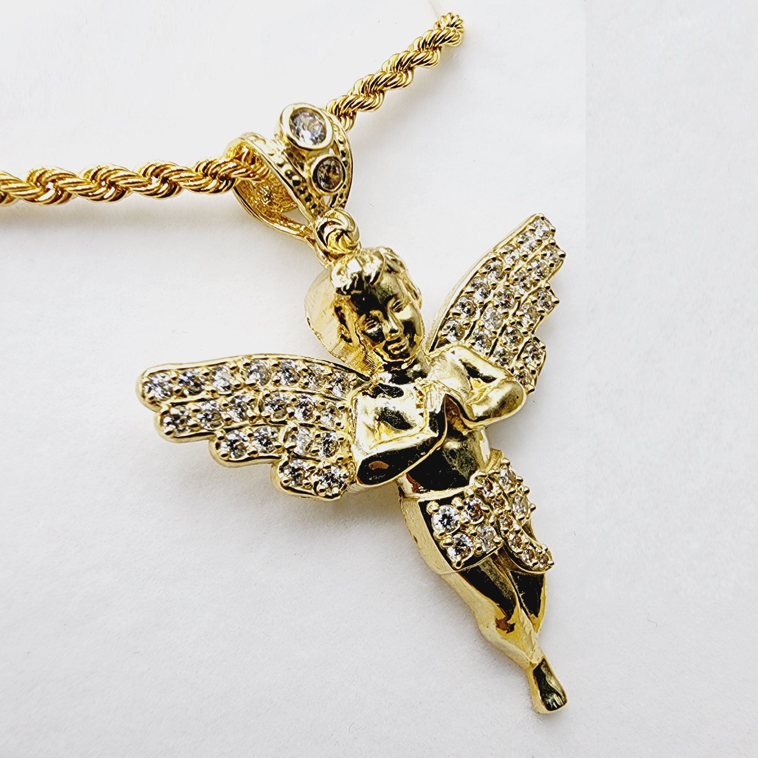Gold Angel Pendant, 10K Yellow Gold Angel Pendant, Dainty Gold Necklace, Luxury Gift , Boyfriend Gift, Big Pendant, Large Gold Pendant