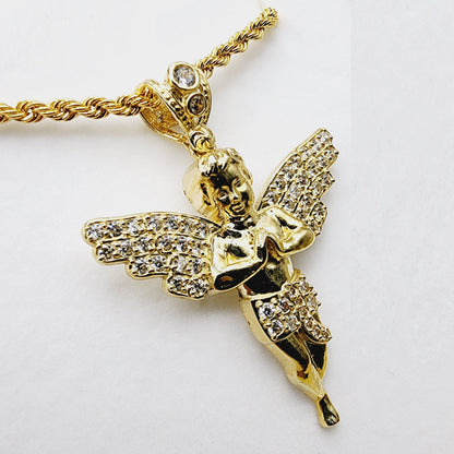 Gold Angel Pendant, 10K Yellow Gold Angel Pendant, Dainty Gold Necklace, Luxury Gift , Boyfriend Gift, Big Pendant, Large Gold Pendant