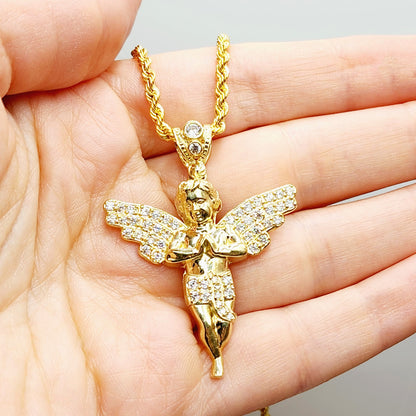 Gold Angel Pendant, 10K Yellow Gold Angel Pendant, Dainty Gold Necklace, Luxury Gift , Boyfriend Gift, Big Pendant, Large Gold Pendant