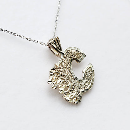 Silver Calgary Flames Pendant, C Logo Calgary Flame Necklace, Silver Calgary Flame Pendant For Gift
