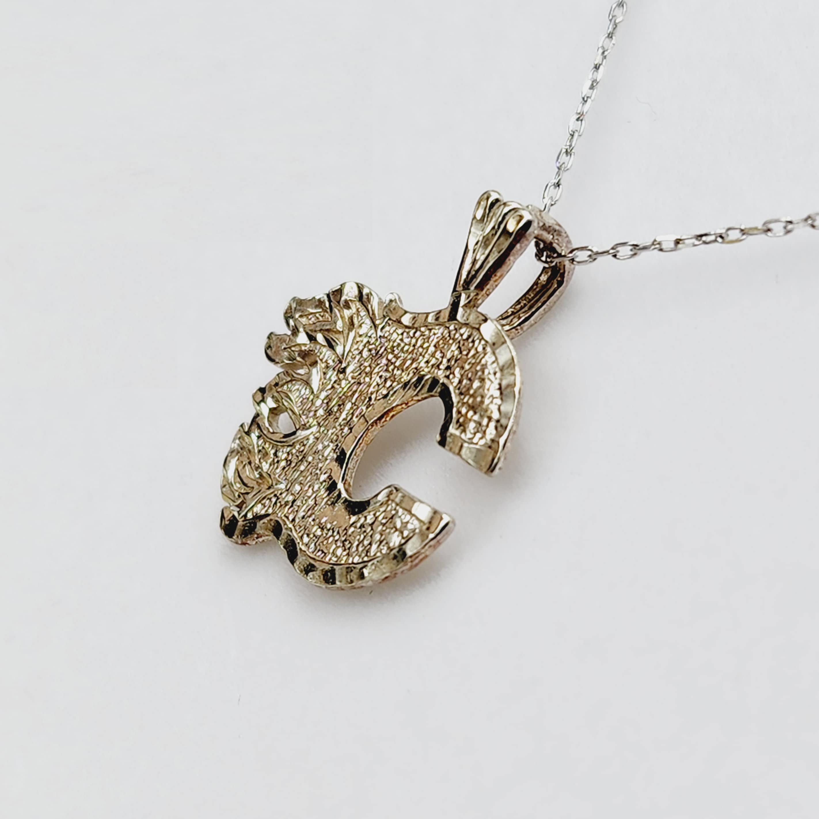 Silver Calgary Flames Pendant, C Logo Calgary Flame Necklace, Silver Calgary Flame Pendant For Gift