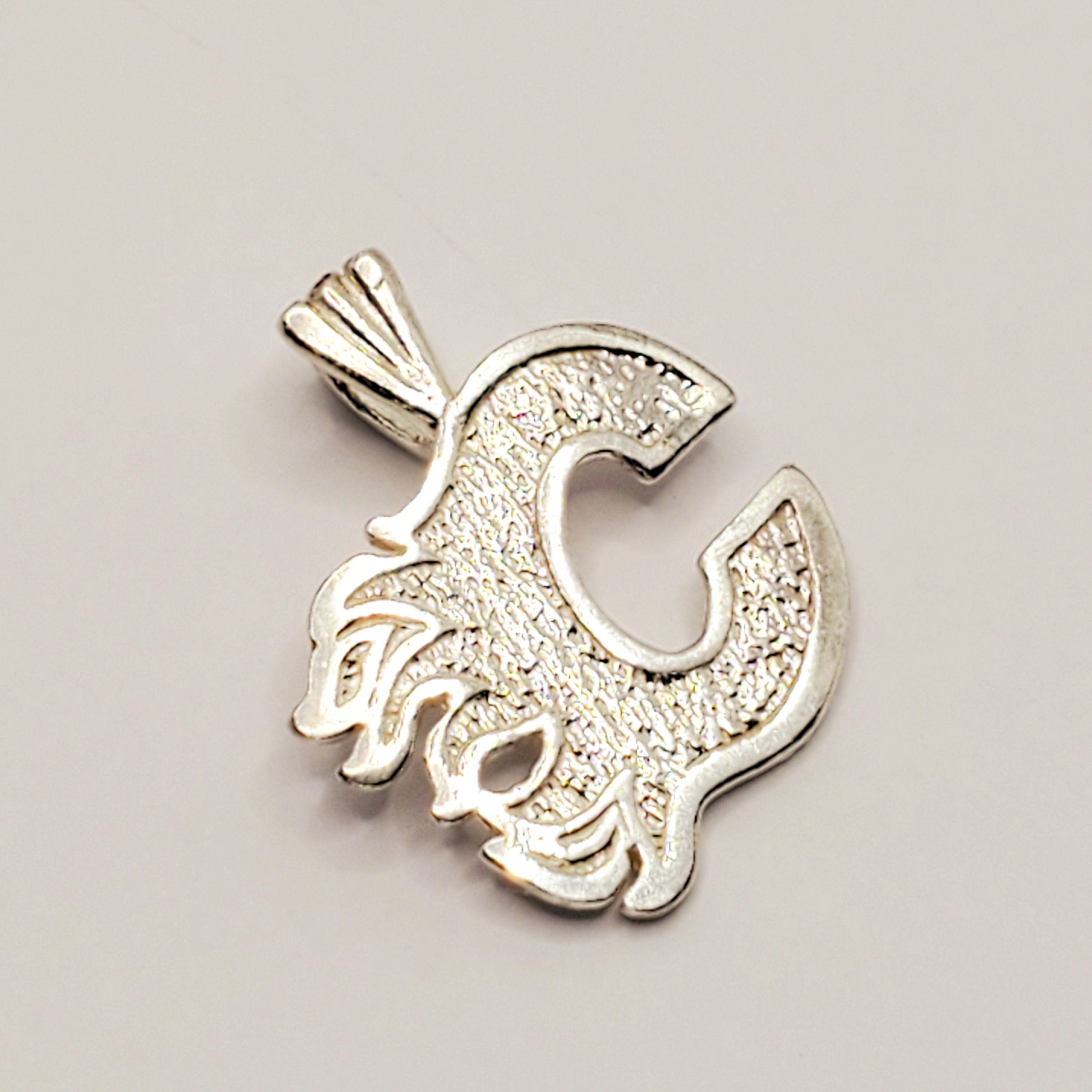 Silver Calgary Flames Pendant, C Logo Calgary Flame Necklace, Silver Calgary Flame Pendant For Gift