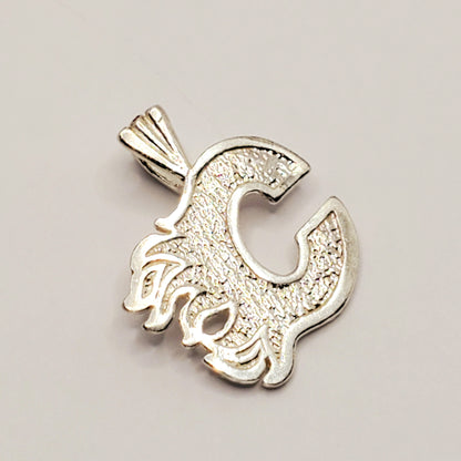 Silver Calgary Flames Pendant, C Logo Calgary Flame Necklace, Silver Calgary Flame Pendant For Gift