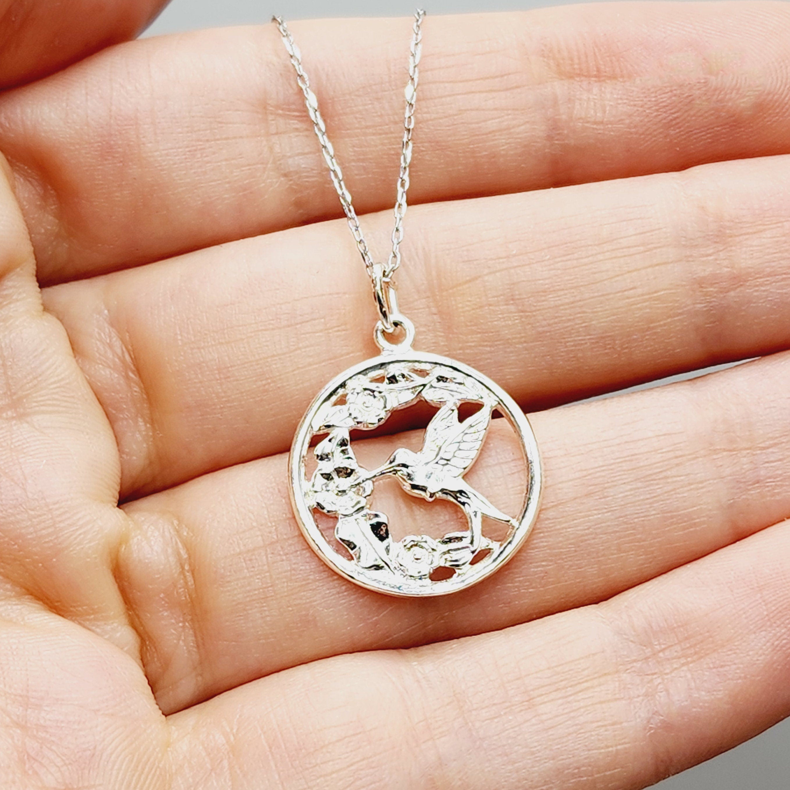 925 Silver Elements Bird, Floral Pendant Necklace, Sterling Silver Bird Pendant For Gift