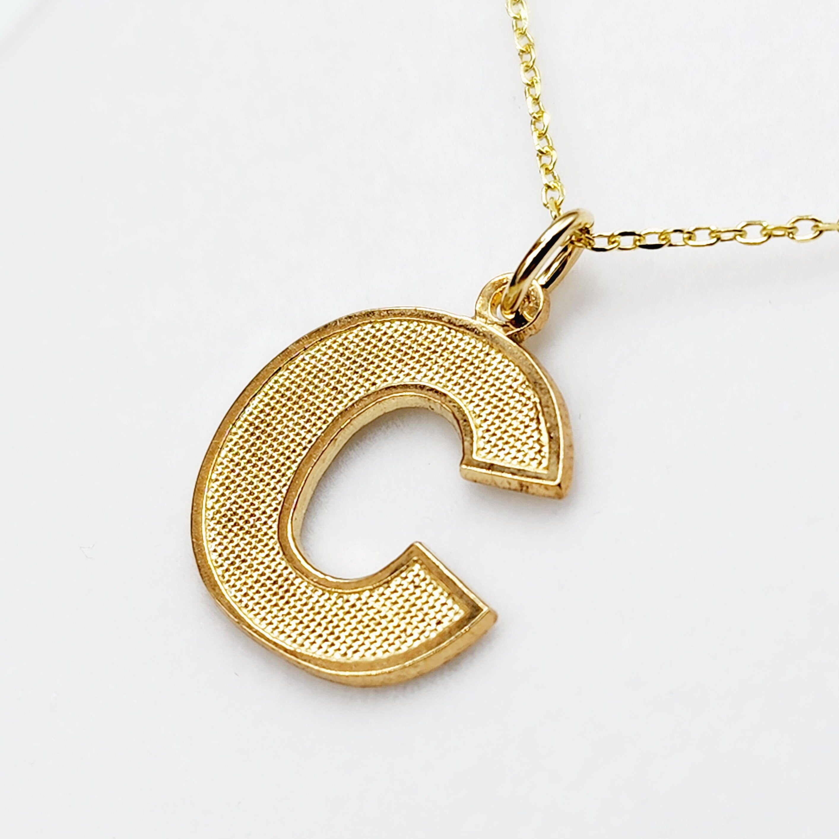 Gold Letter Pendant Necklace, 10K Yellow Gold Letter C Pendant, Dainty Gold Letter Necklace For Men and Women, Unisex Gift, Birthday Gift