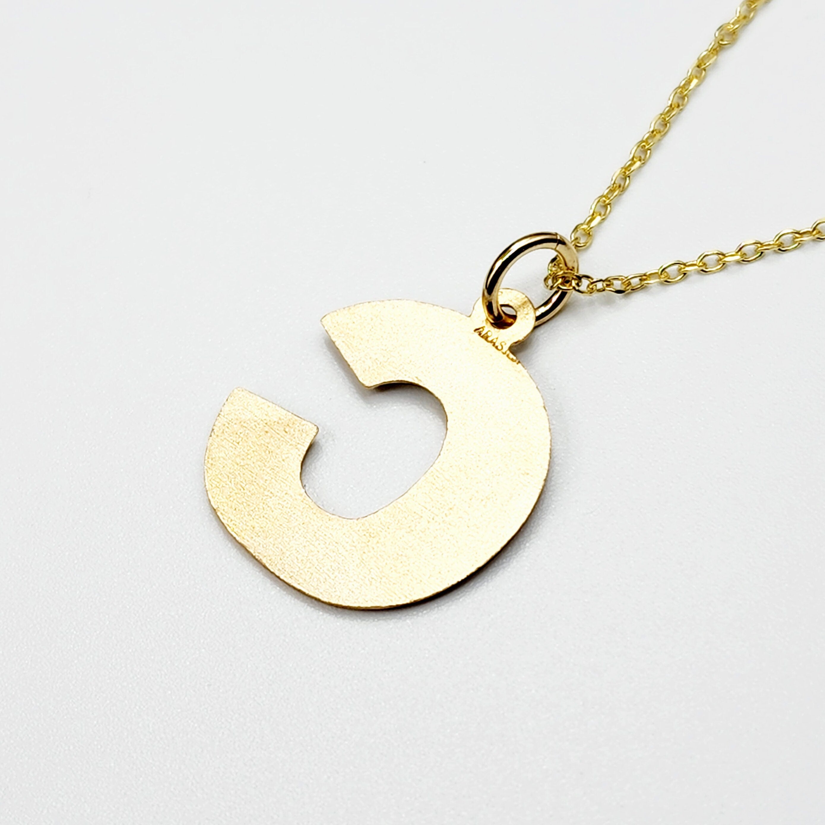 Gold Letter Pendant Necklace, 10K Yellow Gold Letter C Pendant, Dainty Gold Letter Necklace For Men and Women, Unisex Gift, Birthday Gift