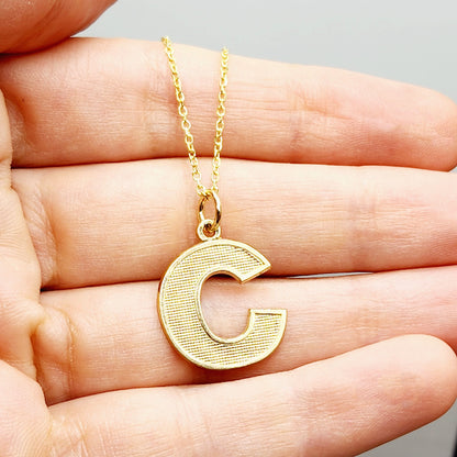 Gold Letter Pendant Necklace, 10K Yellow Gold Letter C Pendant, Dainty Gold Letter Necklace For Men and Women, Unisex Gift, Birthday Gift