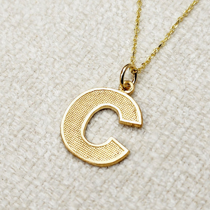Gold Letter Pendant Necklace, 10K Yellow Gold Letter C Pendant, Dainty Gold Letter Necklace For Men and Women, Unisex Gift, Birthday Gift