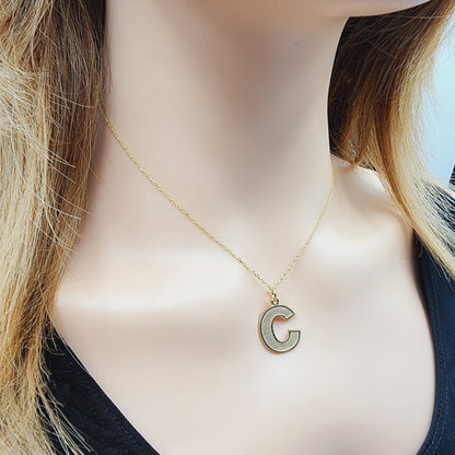 Gold Letter Pendant Necklace, 10K Yellow Gold Letter C Pendant, Dainty Gold Letter Necklace For Men and Women, Unisex Gift, Birthday Gift