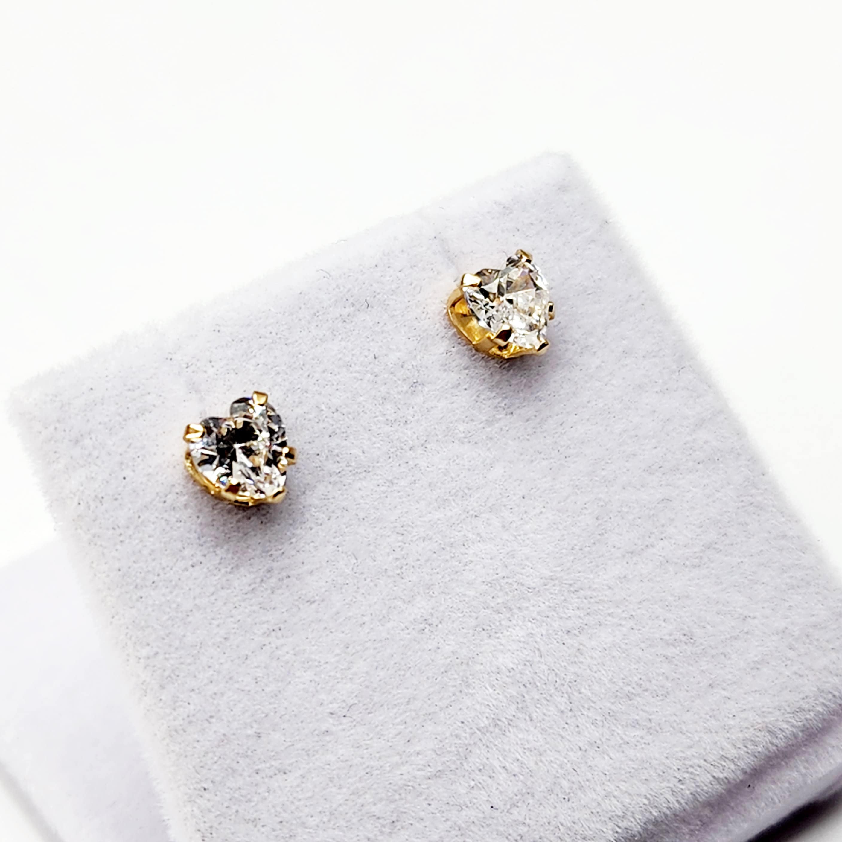 Gold Cubic zirconia Stud Earrings | 9K Yellow Gold Heart Shaped CZ 5x5mm Stud Earrings, Gemstone Earrings, Gift for Her