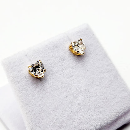 Gold Cubic zirconia Stud Earrings | 9K Yellow Gold Heart Shaped CZ 5x5mm Stud Earrings, Gemstone Earrings, Gift for Her
