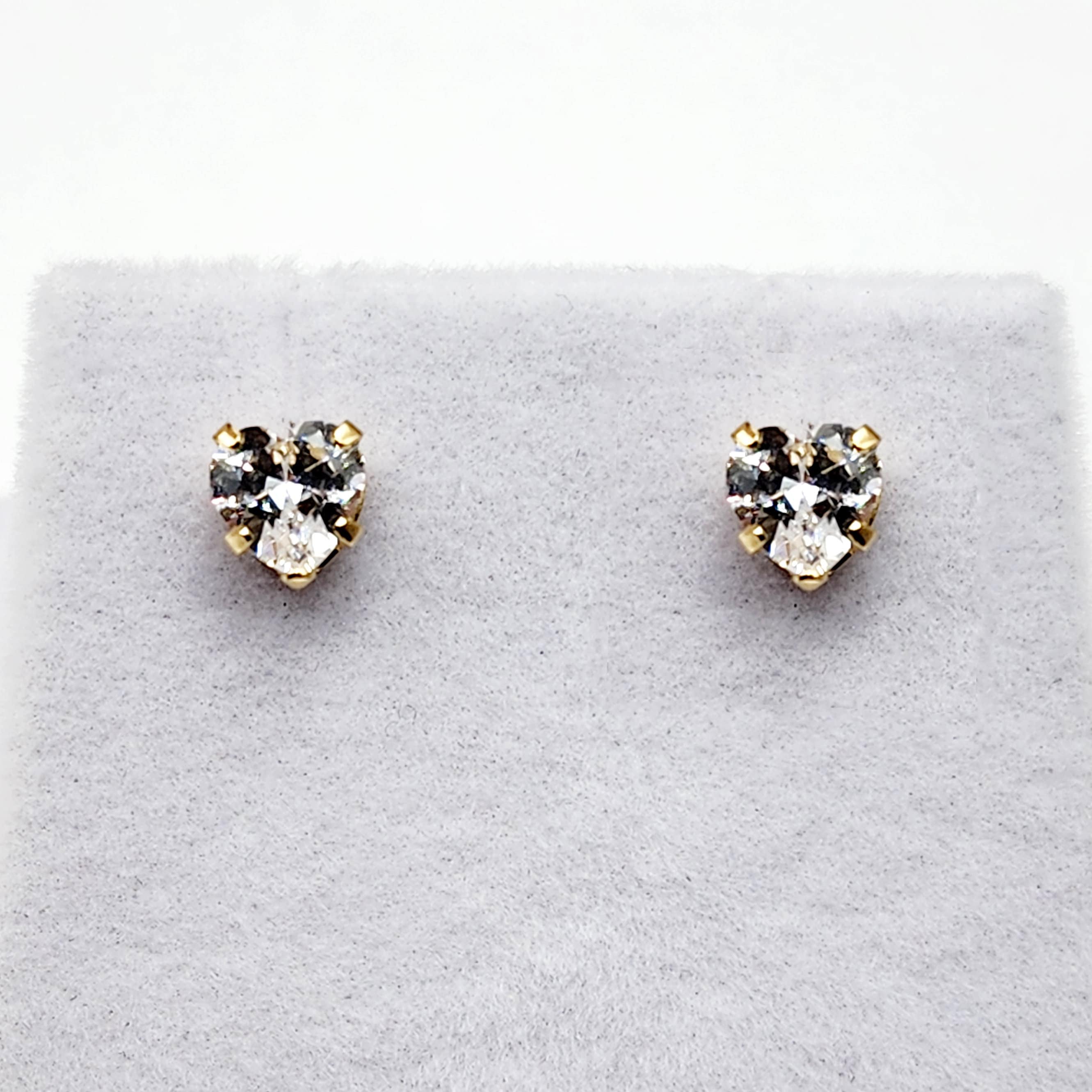 Gold Cubic zirconia Stud Earrings | 9K Yellow Gold Heart Shaped CZ 5x5mm Stud Earrings, Gemstone Earrings, Gift for Her