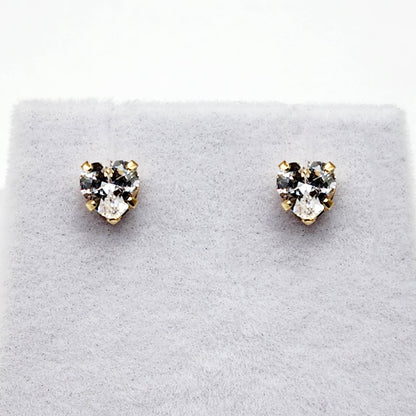 Gold Cubic zirconia Stud Earrings | 9K Yellow Gold Heart Shaped CZ 5x5mm Stud Earrings, Gemstone Earrings, Gift for Her