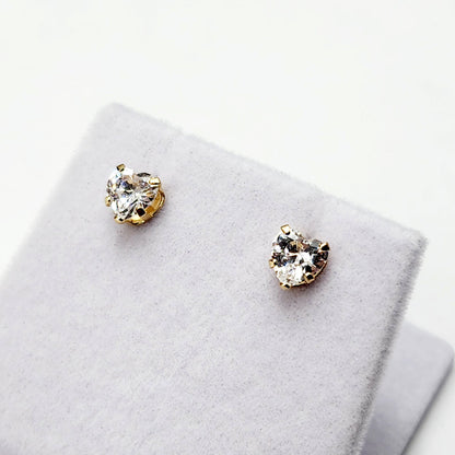 Gold Cubic zirconia Stud Earrings | 9K Yellow Gold Heart Shaped CZ 5x5mm Stud Earrings, Gemstone Earrings, Gift for Her