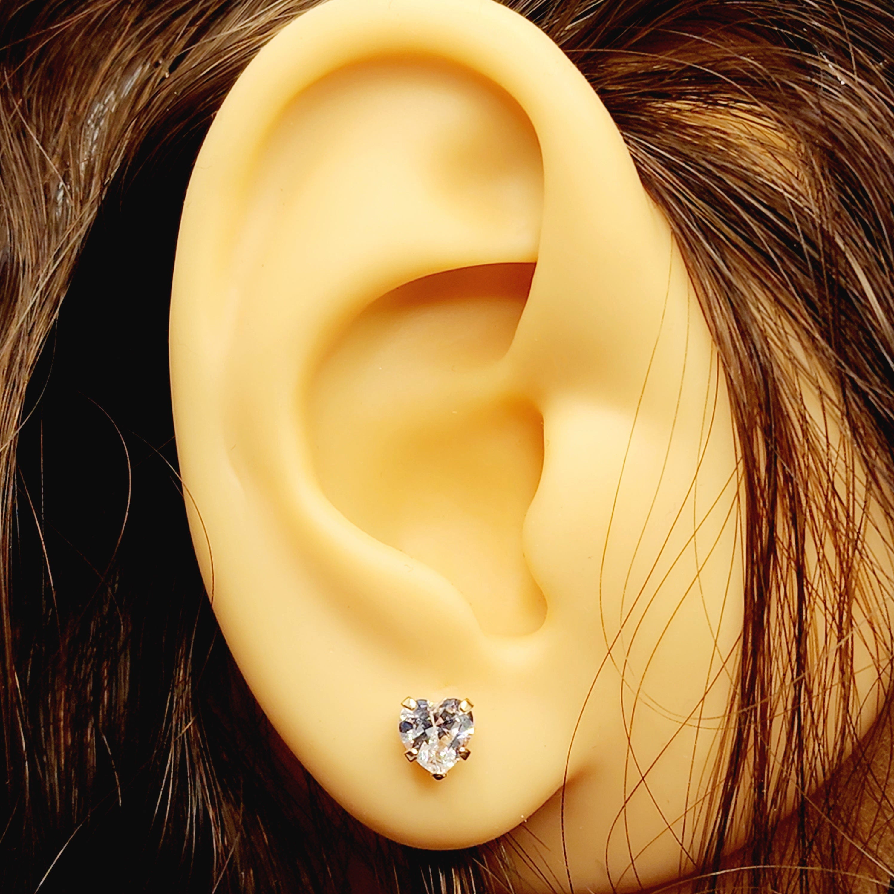 Gold Cubic zirconia Stud Earrings | 9K Yellow Gold Heart Shaped CZ 5x5mm Stud Earrings, Gemstone Earrings, Gift for Her