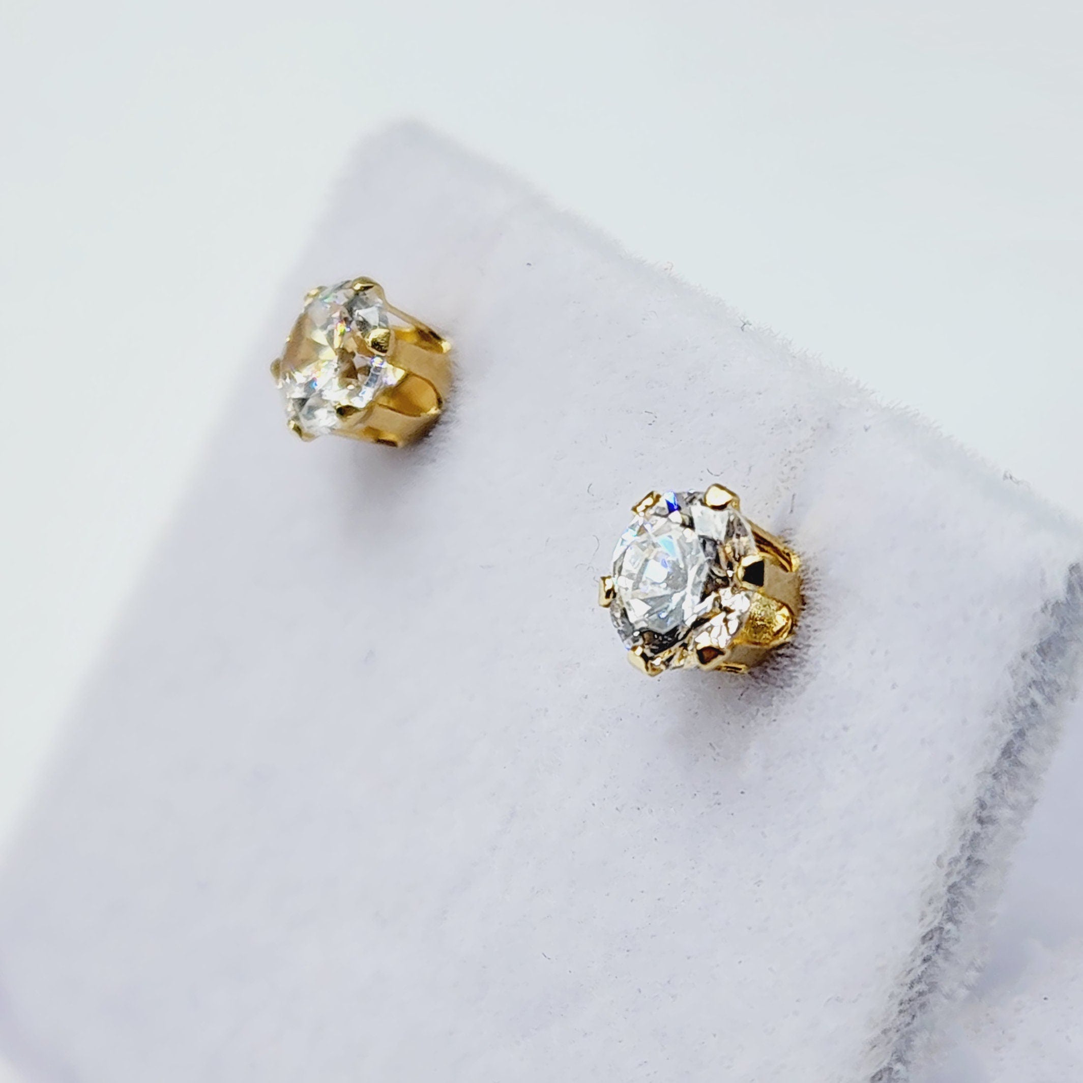 14K Gold Cubic zirconia Stud Earrings | 14K Yellow Gold CZ 5x5mm Stud Earrings, Gemstone Earrings, Gift for Her
