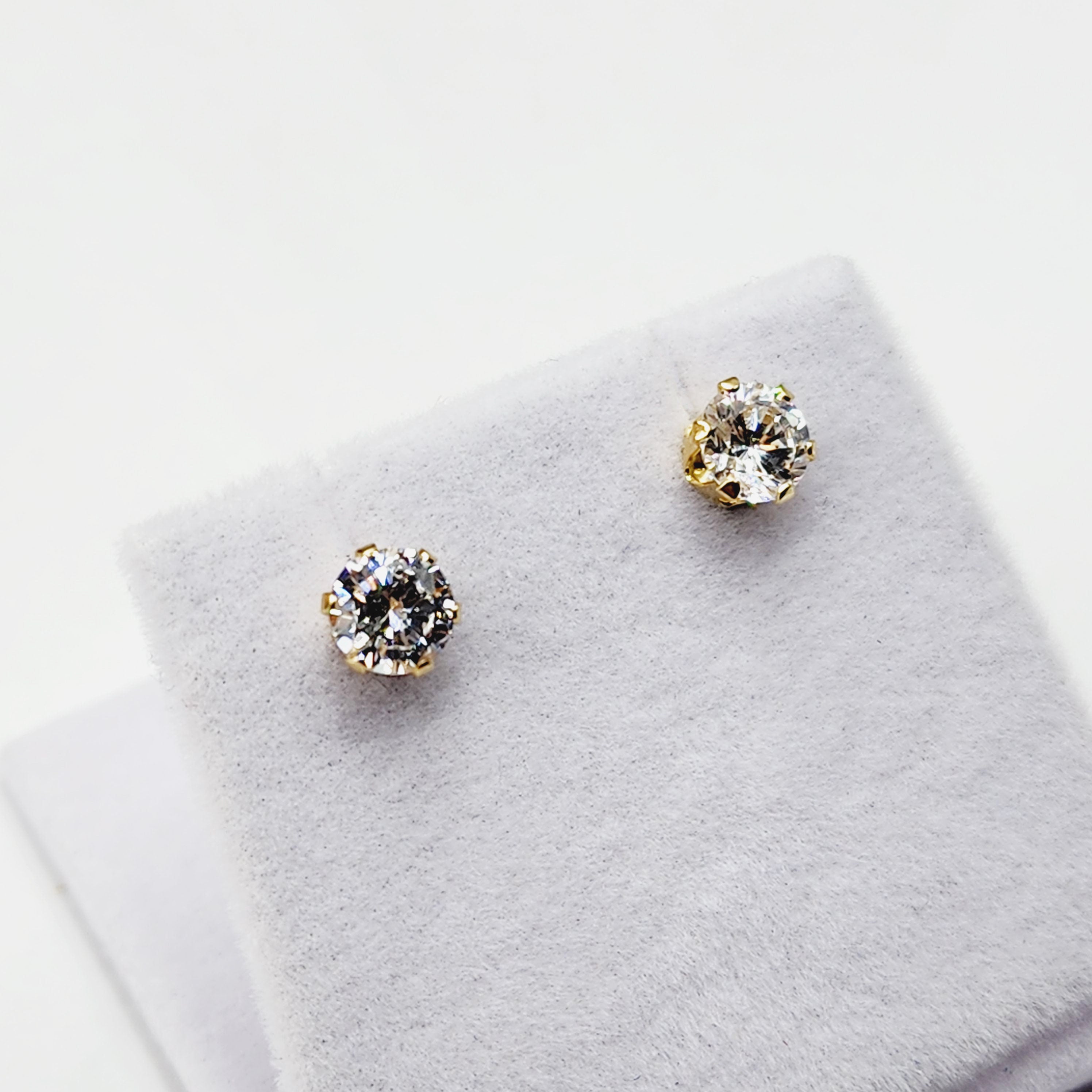 14K Gold Cubic zirconia Stud Earrings | 14K Yellow Gold CZ 5x5mm Stud Earrings, Gemstone Earrings, Gift for Her