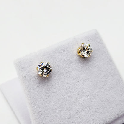 14K Gold Cubic zirconia Stud Earrings | 14K Yellow Gold CZ 5x5mm Stud Earrings, Gemstone Earrings, Gift for Her