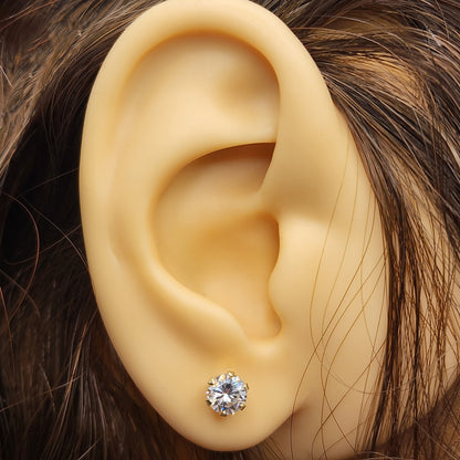 14K Gold Cubic zirconia Stud Earrings | 14K Yellow Gold CZ 5x5mm Stud Earrings, Gemstone Earrings, Gift for Her
