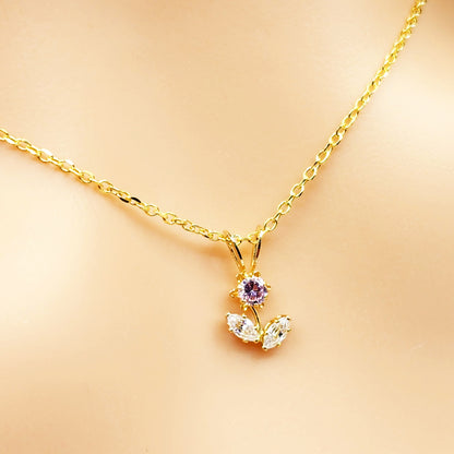 Cubic Zirconia Pendant | 10K Yellow Gold Pink and White Cubic Zirconia Flower Pendant