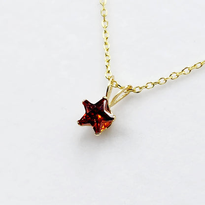 Gold Star CZ Pendant Necklace, 10K Yellow Gold Star Cubic Zirconia 5x5mm Pendant, Gift For Her