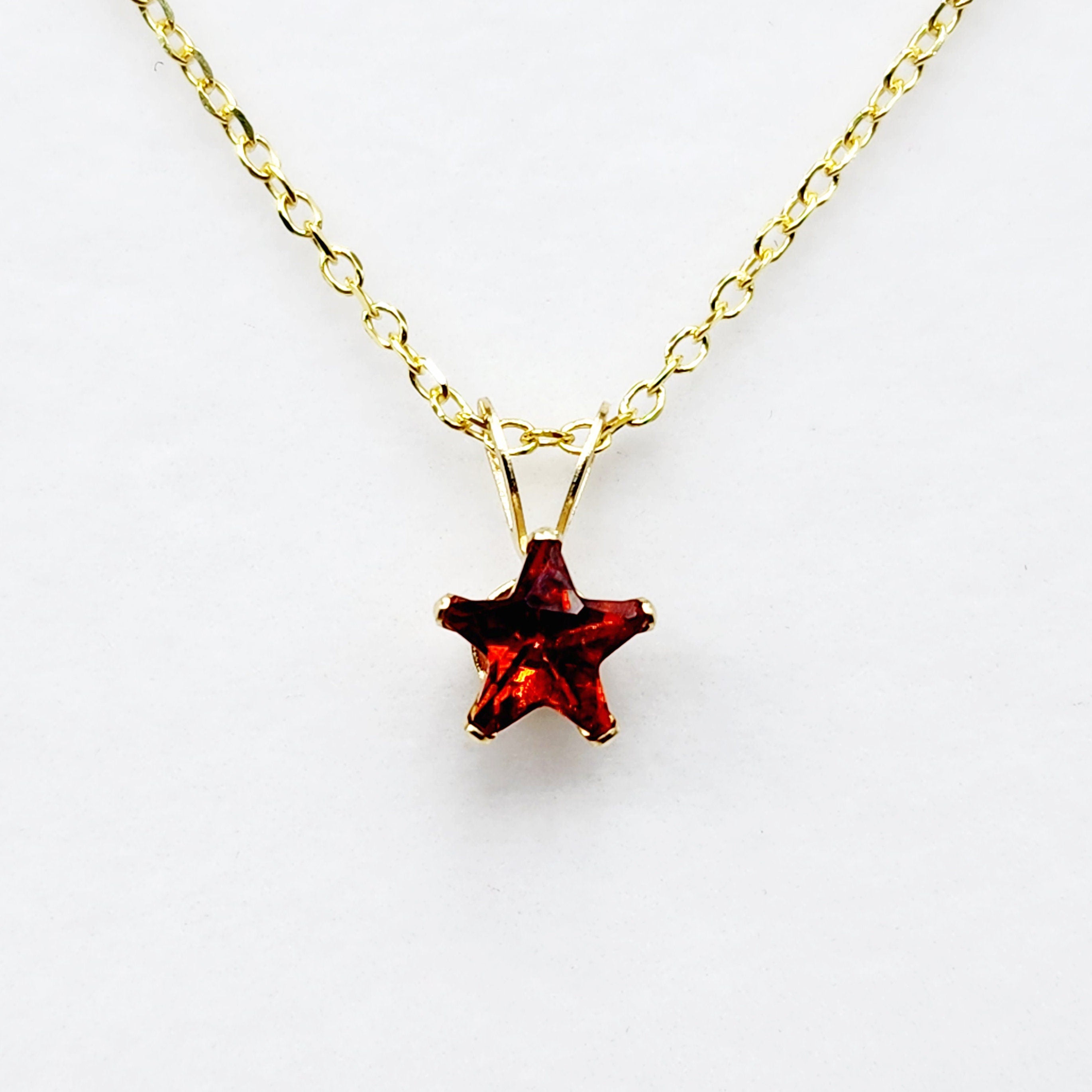 Gold Star CZ Pendant Necklace, 10K Yellow Gold Star Cubic Zirconia 5x5mm Pendant, Gift For Her