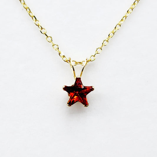 Gold Star CZ Pendant Necklace, 10K Yellow Gold Star Cubic Zirconia 5x5mm Pendant, Gift For Her