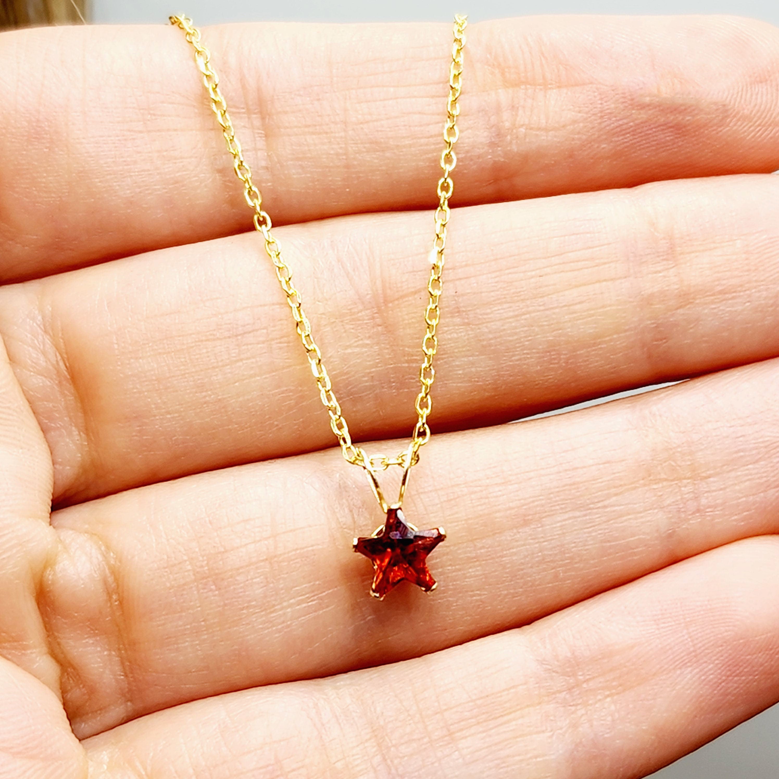 Gold Star CZ Pendant Necklace, 10K Yellow Gold Star Cubic Zirconia 5x5mm Pendant, Gift For Her