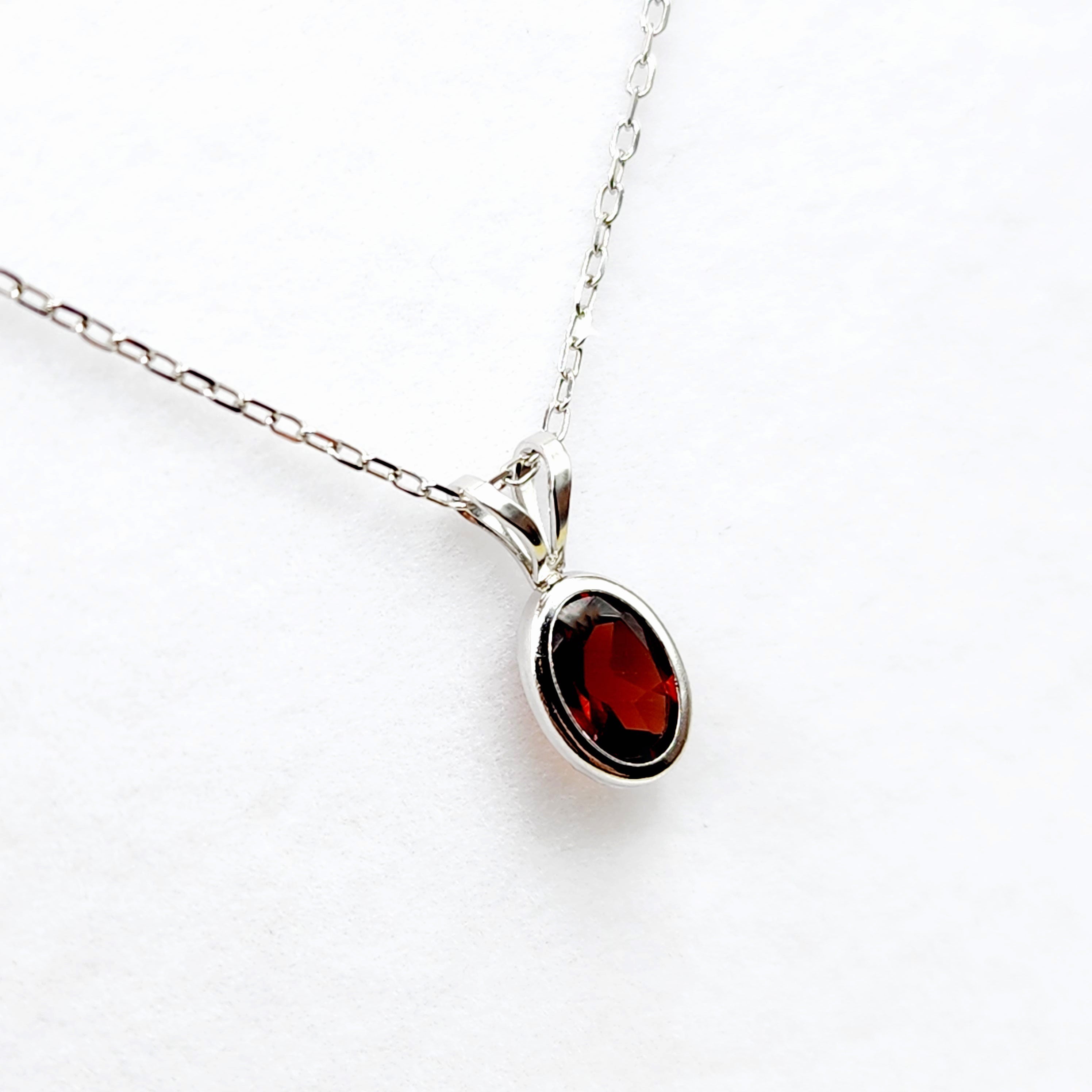 Garnet Pendant Necklace, 14K White Gold Genuine Garnet 7x5mm Pendant, January Birthstone, Garnet Jewelry, Garnet  Handmade Pendant