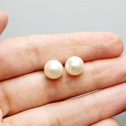 Gold Pearl Stud Earrings , 14K Yellow Gold Genuine Cultured Pearl 9x9mm stud Earrings, June Birthstone, Birthday Gift For Mom