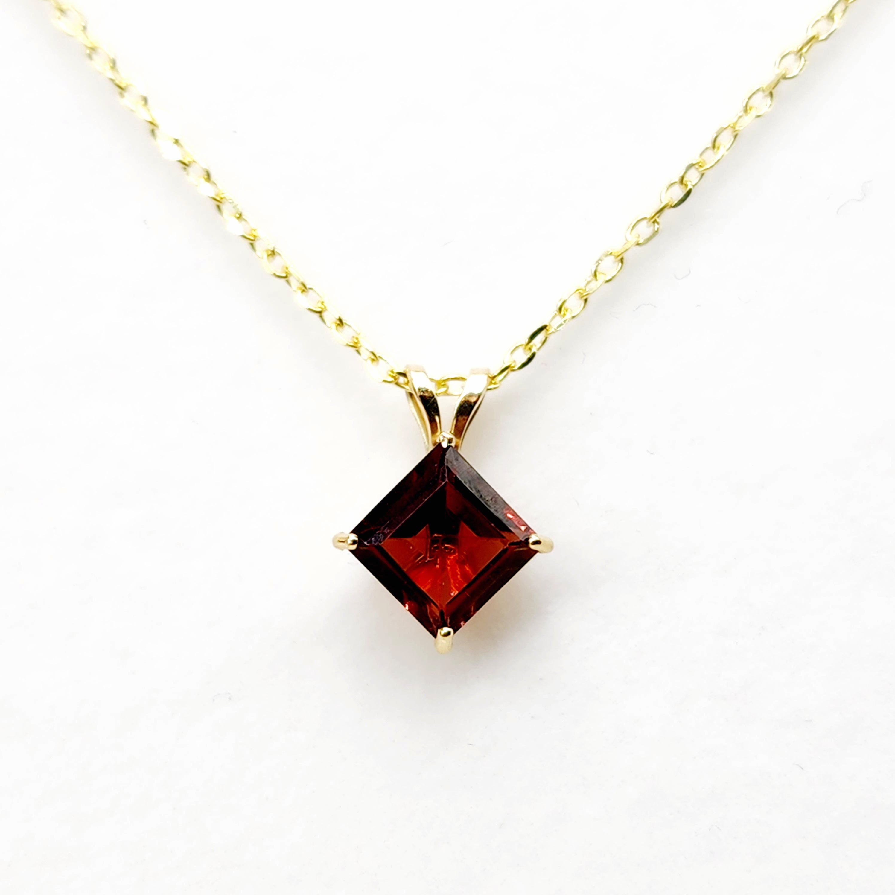 Gold Garnet Pendant Necklace , 10K Yellow Gold Genuine Square Garnet 6x6mm Pendant, January Birthstone, Red Gemstone Garnet Jewelry Gift