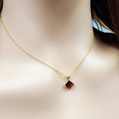 Gold Garnet Pendant Necklace , 10K Yellow Gold Genuine Square Garnet 6x6mm Pendant, January Birthstone, Red Gemstone Garnet Jewelry Gift