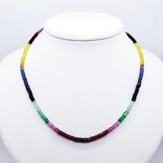 Rainbow Beaded Necklace, Natural Gemstone Beaded Necklace, Rainbow Colorful Seed Bead Necklace, Dainty Necklace Gift, Summer Jewelry