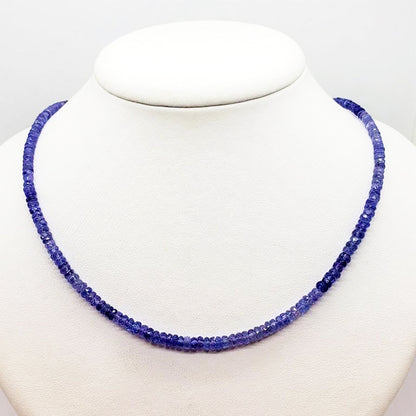 Sterling Silver Tanzanite Necklace, Gemstone Beaded Natural Tanzanite Necklace, Blue Seed Bead Necklace, Dainty Necklace Gift for Birthday