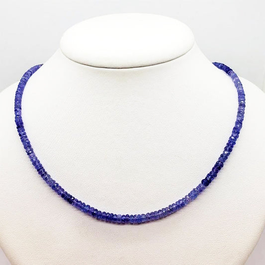 Sterling Silver Tanzanite Necklace, Gemstone Beaded Natural Tanzanite Necklace, Blue Seed Bead Necklace, Dainty Necklace Gift for Birthday