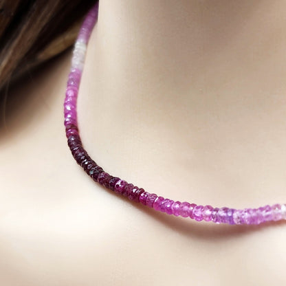 Gold Natural Ruby and Sapphire Beads Necklace,10K Yellow Gold Beaded Necklace, Colorful Beaded Necklace, Dainty Necklace Jewelry Gift