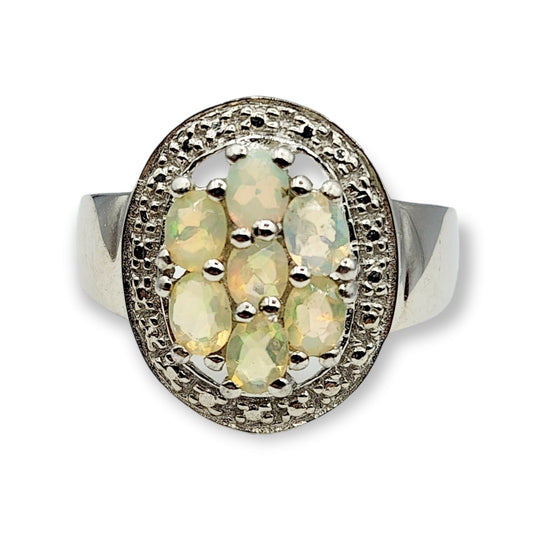 Sterling Silver Opal Ring, Natural Opal Ring For Women, Dainty Fire Opal Ring, October Birthstone, Jewelry Gift for Her