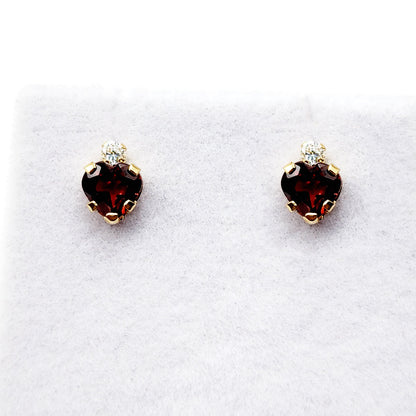 10K Yellow Gold Heart Garnet Stud Earrings, January Birthstone