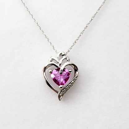 925 Sterling Silver Heart Shape Pink Stone Pendant Necklace Pink Gemstone Gift for Women Girls Valentine Gift for Girlfriend