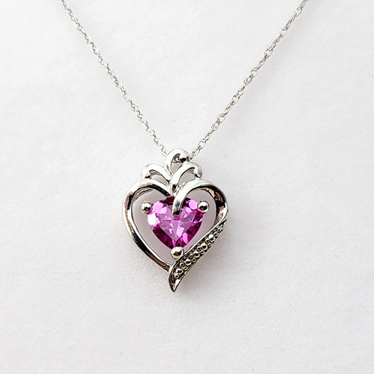 925 Sterling Silver Heart Shape Pink Stone Pendant Necklace Pink Gemstone Gift for Women Girls Valentine Gift for Girlfriend