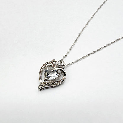 925 Sterling Silver Heart Shape White Topaz Pendant Necklace Topaz Gemstone Gift for Women Girls Valentine Gift for Girlfriend
